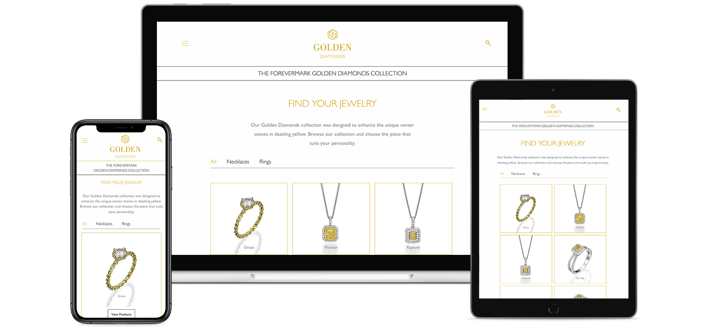 golden diamonds website collection page - built by monodon